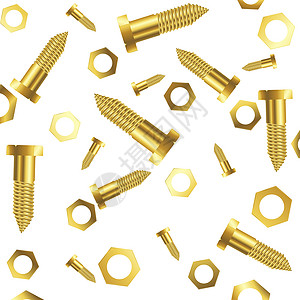 白背景的螺丝和坚果合金金子金属黄色测量指甲抛光铭牌螺柱建造背景图片