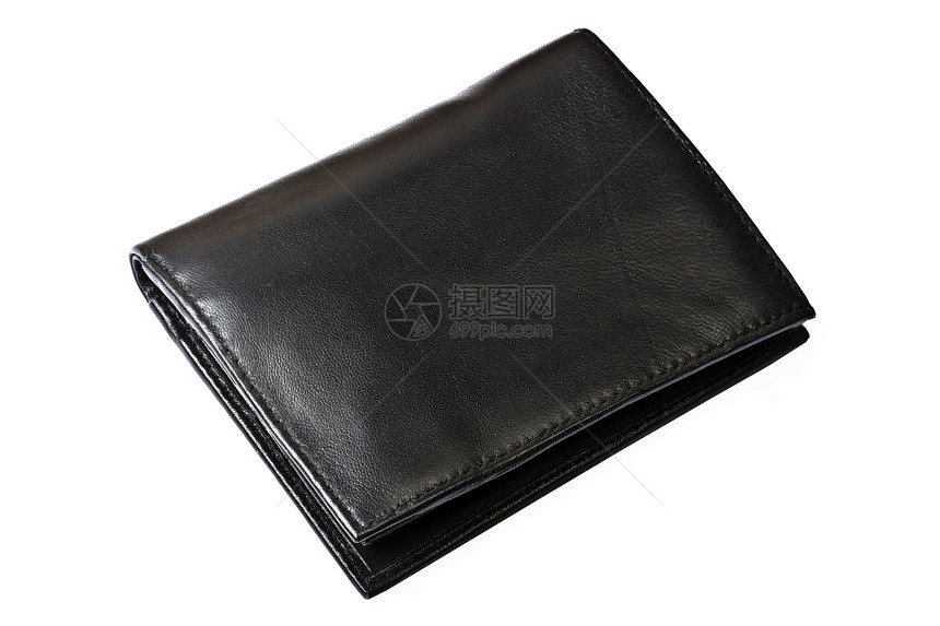 白色上孤立的黑色钱包小路口袋储蓄皮革硬币金融商业皮夹支付图片