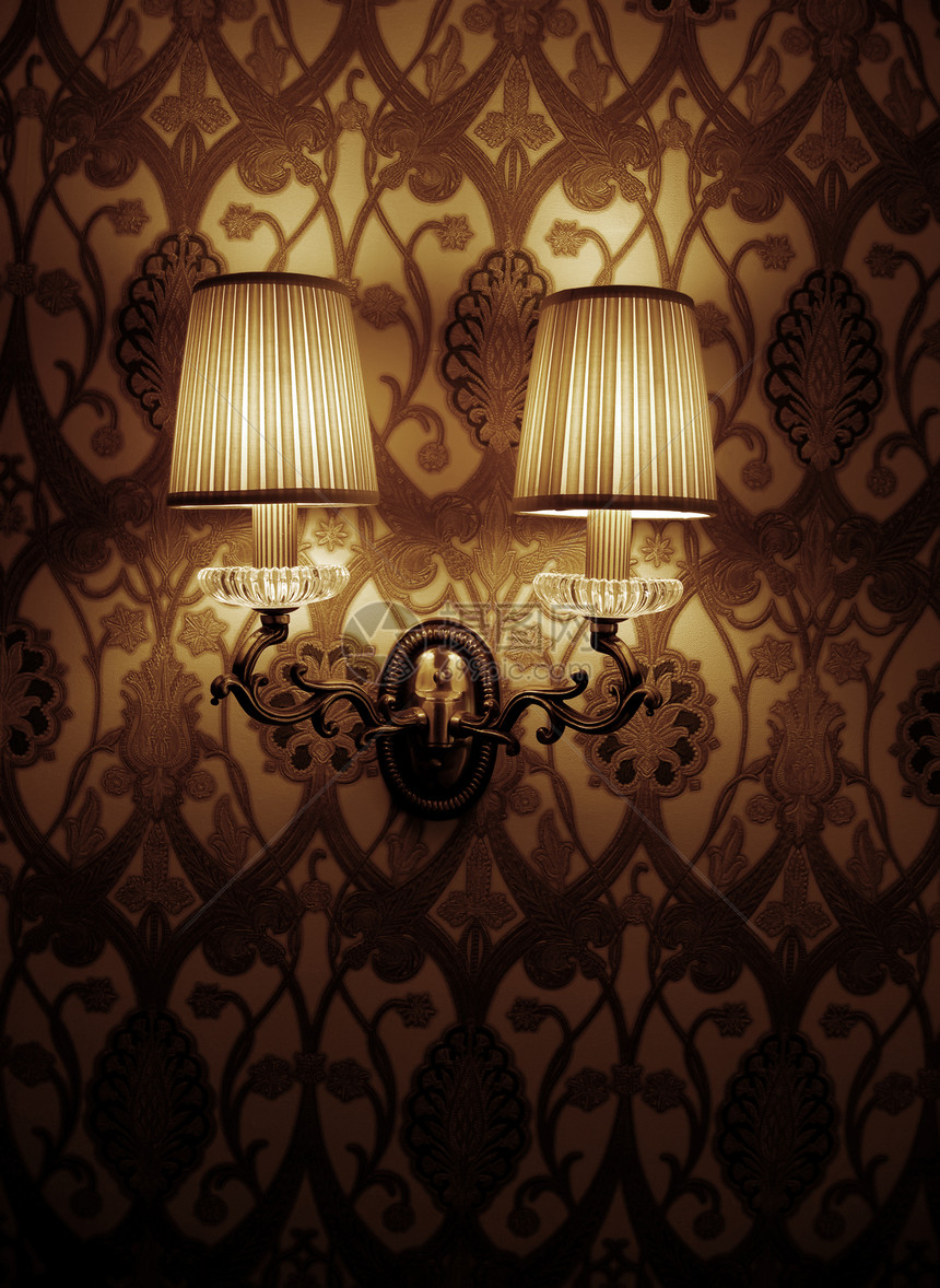 灯光模糊的墙灯照片材料艺术插图房间灯笼阴影蕾丝棕色牛仔布装饰图片