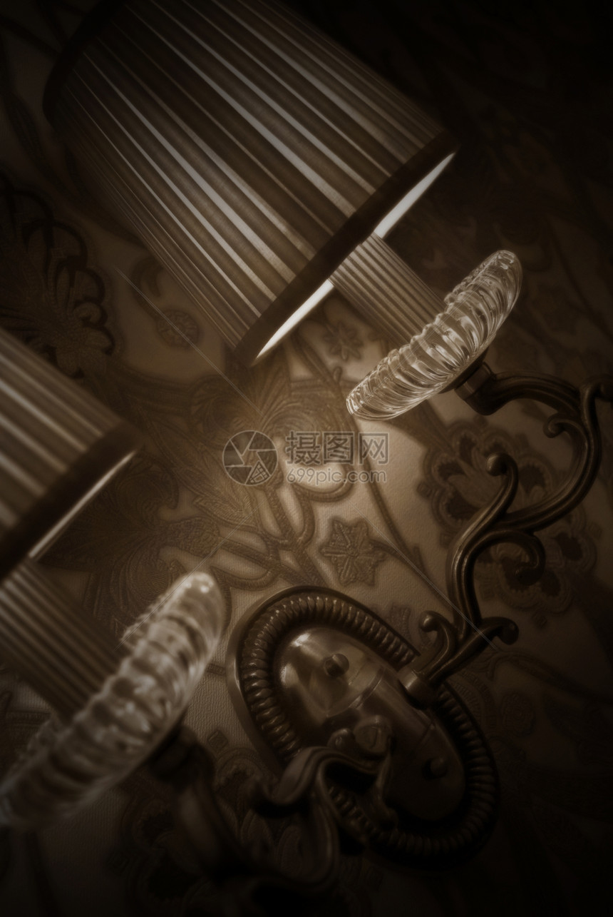 灯光模糊的墙灯照片金属房间艺术材料纺织品装饰品棕褐色装饰蕾丝墙纸图片