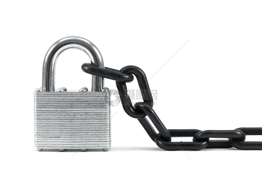 锁定和锁链犯罪安全塑料宏观链接挂锁损害金属弱点对角线图片