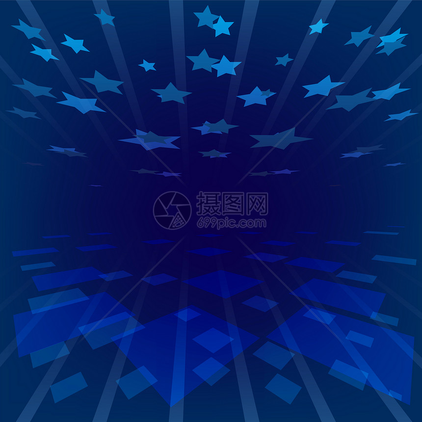 抽象背景蓝色恒星点燃插图数字化艺术光束技术正方形太阳条纹图片