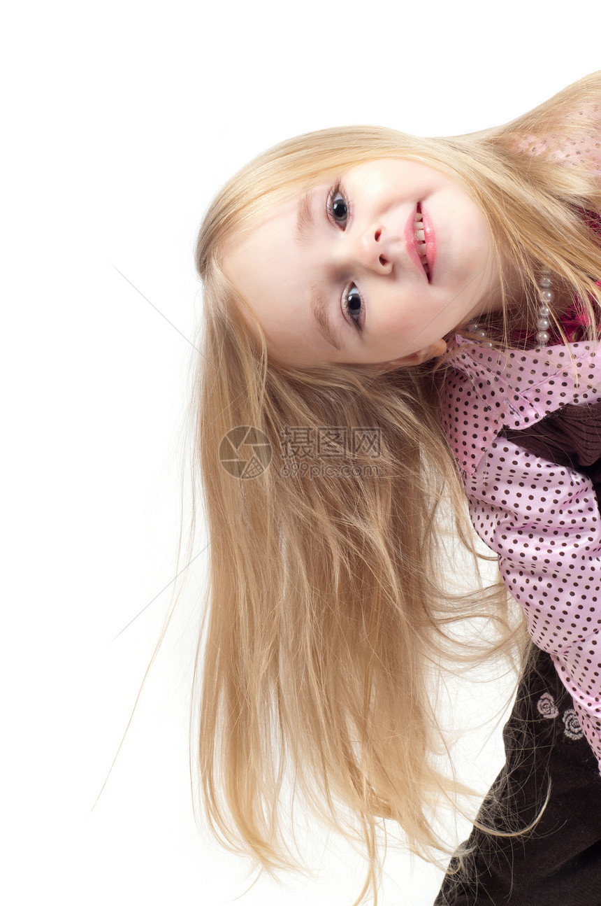 长头发的可爱小女孩的肖像女儿头发喜悦孩子幸福白色工作室童年金发女性图片