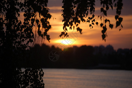 湖上太阳日落背景图片