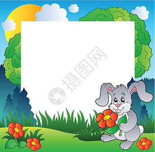 带兔子和鲜花的春光快乐的高清图片素材