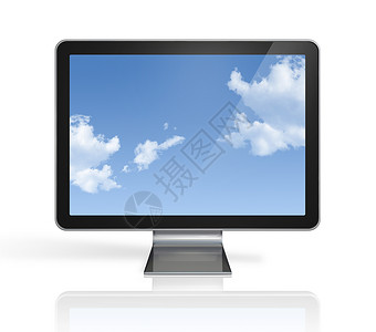 3D电视屏幕反射电子产品平面天空展示宽屏白色视频显示屏监视器背景图片