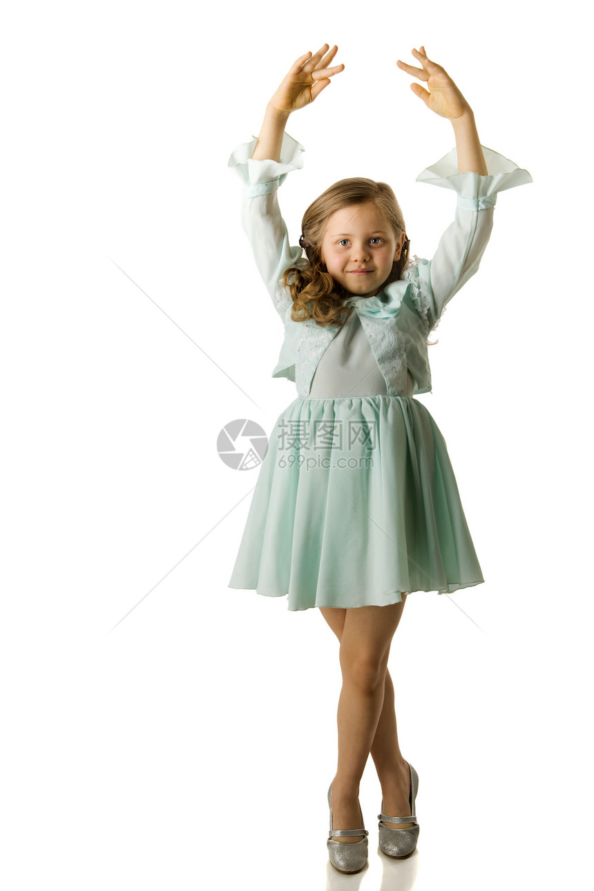 跳舞女孩裙子幸福蓝色金发童年女儿工作室舞蹈家女学生乐趣图片