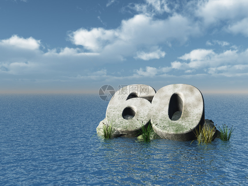 60个纪念碑海洋石头数数数字周年岩石数学地平线多云芦苇图片