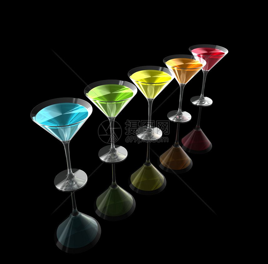 3D鸡尾酒杯黄色饮料乐趣背景红色酒精酒吧计算机眼镜绿色图片