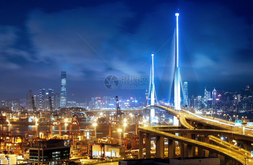 香港深夜交通大桥晚上场景建筑汽车曲线旅行车辆地标海洋速度天空图片