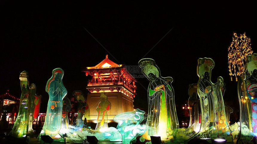 中国西安夜幕旅游旅行历史性城市文化雕像建筑学雕塑建筑物历史图片