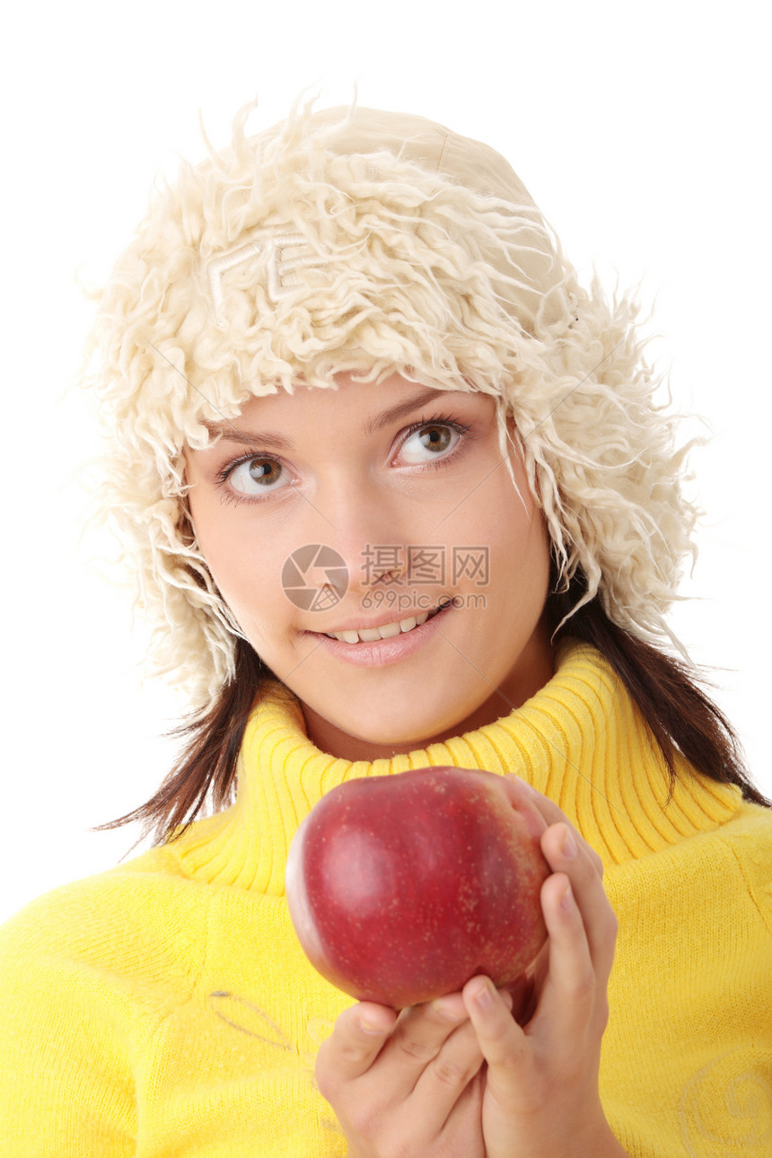 红苹果女青年照片青少年饮食女孩衣服冒充季节食物女士姿势图片