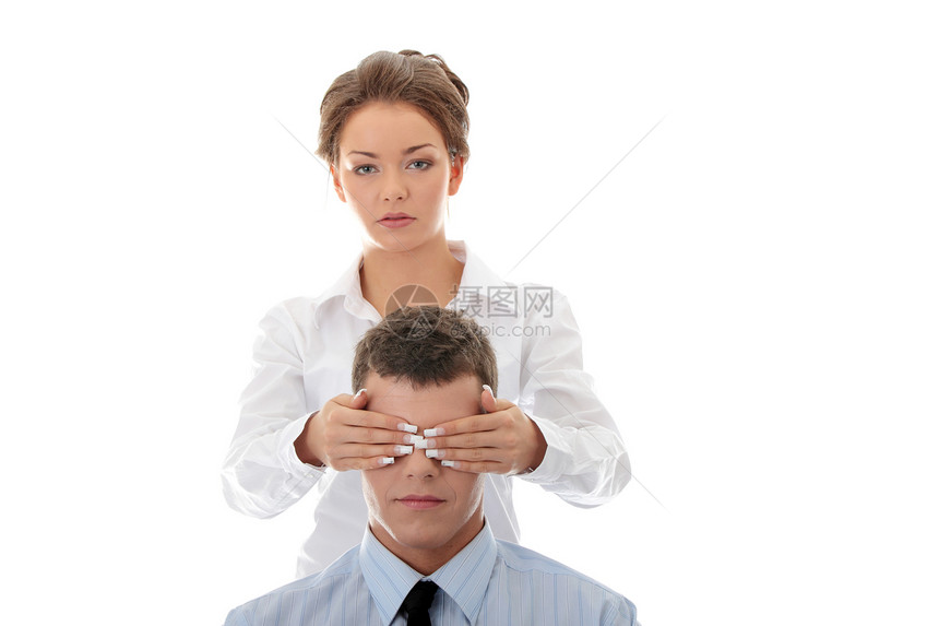 审查制度工作情感眼罩男人手势女性困惑商务工作室方向图片