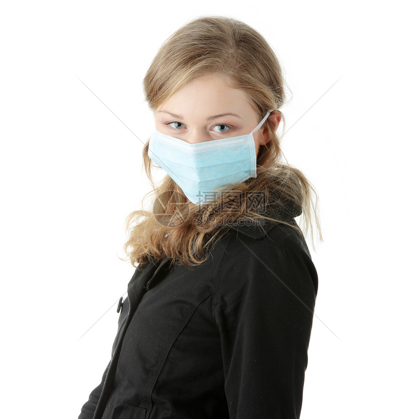 一个戴面罩的模型 防止黄油流感感染预防女性工作室药品面具外科女士安全流感眼睛图片