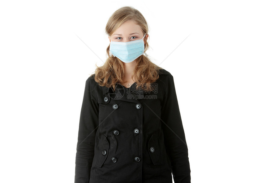 一个戴面罩的模型 防止黄油流感感染女性工作室药品危险流感面具眼睛女孩空气疾病图片
