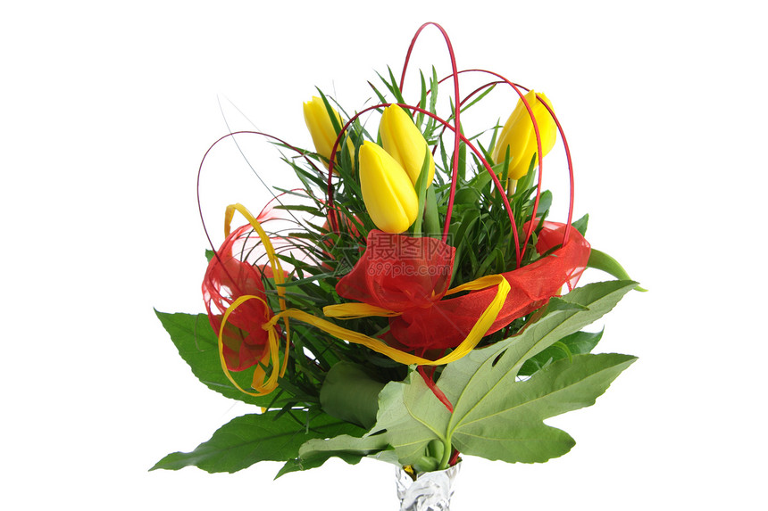 黄色郁金香花束花店美丽花瓣植物群叶子妈妈们礼物卡片植物季节图片