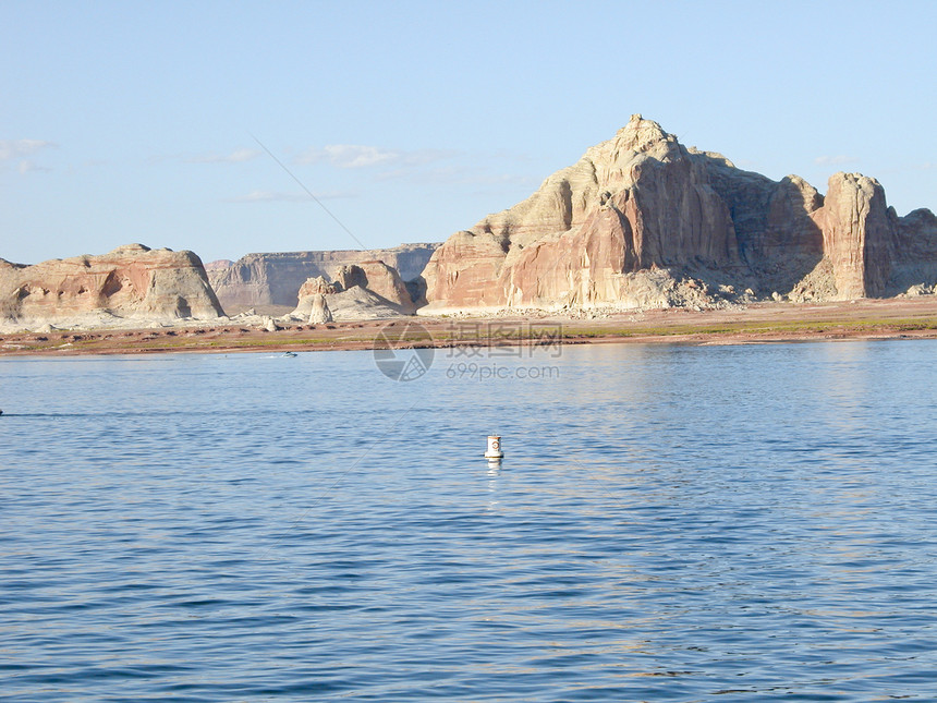 亚利桑那州鲍威尔湖台面幽谷海浪运动反射峡谷蓝色岩石木板瞄准具图片