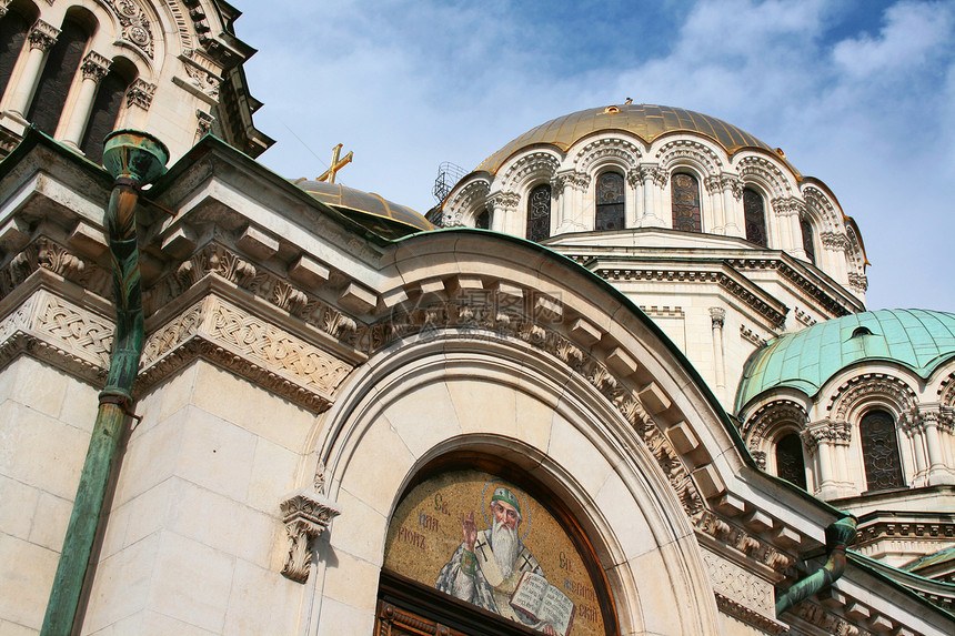 保加利亚索非亚亚历山大内夫斯基大教堂宗教蓝色地标基督文化天空圆顶建筑历史旅游图片