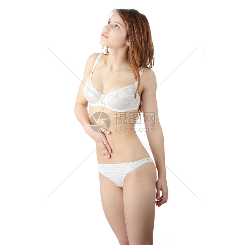 手放在肚子上体操测量暴饮暴食女士健身房饮食毛巾肥胖减肥女性图片