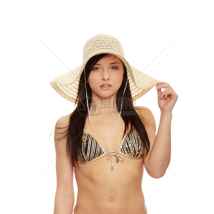 夏季妇女旅行泳装棕褐色帽子皮肤太阳头发福利女性青少年图片