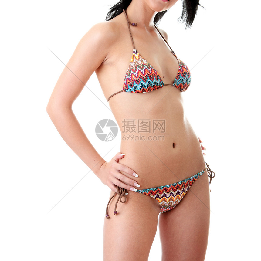 美丽的比基尼身体内衣腰部游泳衣泳装天空女士女性微笑海滩内裤图片