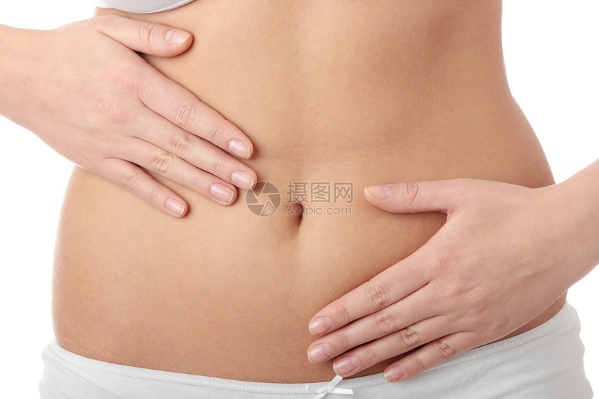 手放在肚子上重量测量腰围女性调子腰部肥胖暴饮暴食饮食体操图片