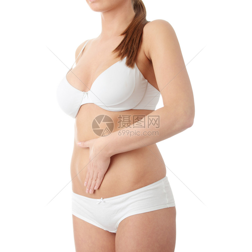 手放在肚子上腹部减肥营养暴饮暴食重量体操内衣消化饮食比基尼图片
