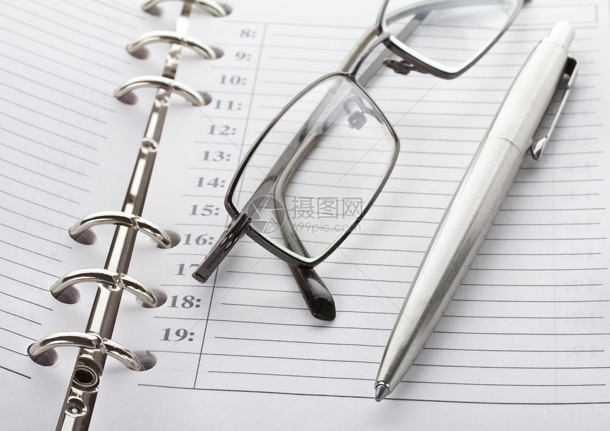笔和墨镜笔记本商业眼镜笔记教育白色会议喷泉日记组织地址图片