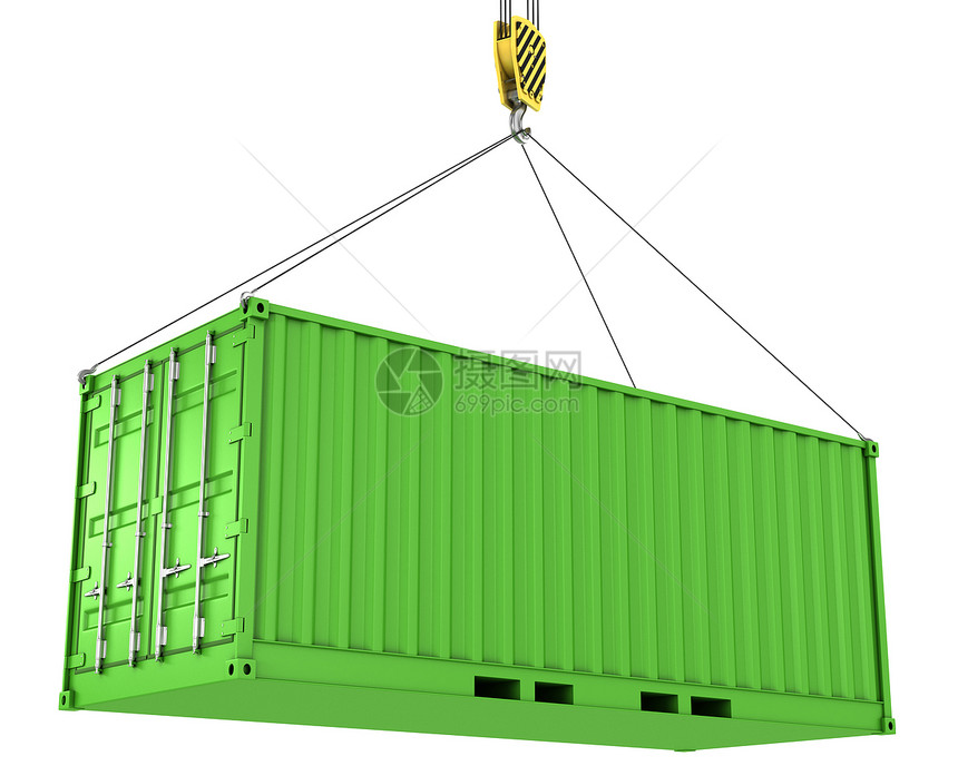 绿色货运集装箱吊装图片