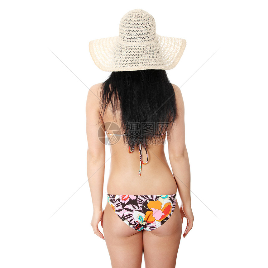 穿比基尼的夏月年轻女子旅游女孩太阳身体冒充青少年棕褐色假期青年泳装图片