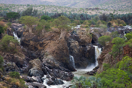 埃普帕瀑布库涅荒野环境地标力量岩石漂流风景绿色高清图片
