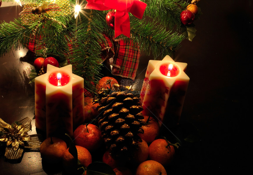 圣诞节装饰玩具蜡烛橘子季节性新年松果图片