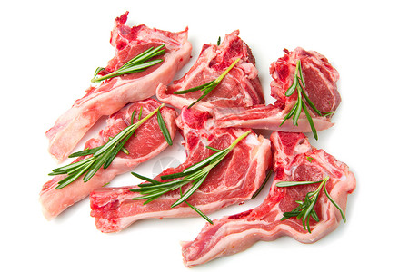 羔羊架子迷迭香反射白色红色印章羊肉食物草药背景图片