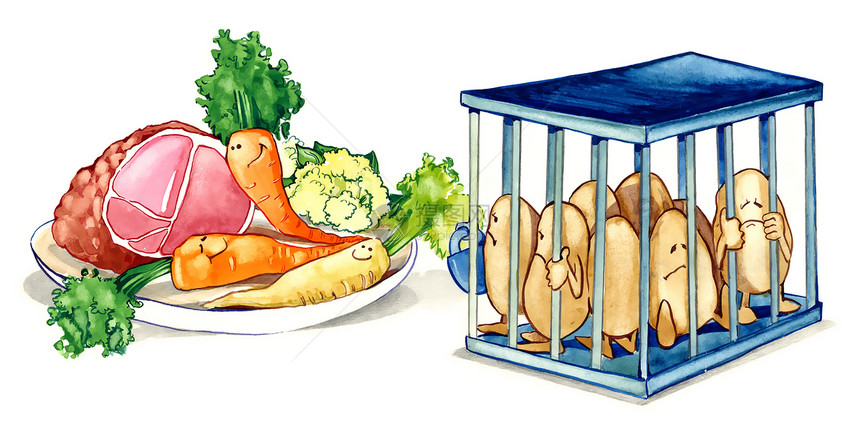 健康食品绘画插图饮食火腿盘子土豆监狱蔬菜食物淀粉图片