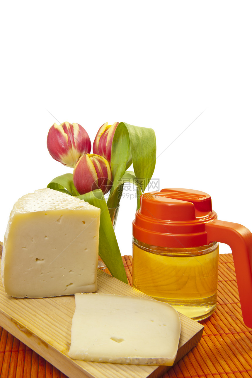 奶酪和干酪蜂蜜健康饮食营养美味早餐食物饮食白色郁金香图片