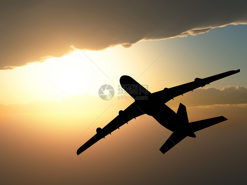 飞机商业航空太阳客机阳光航班戏剧性日落飞行旅游图片