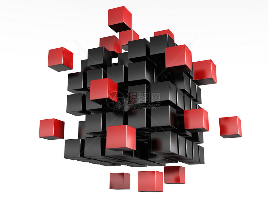 3D区红色和黑色立方体个性领导盒子正方形社区人群反射白色通讯图片
