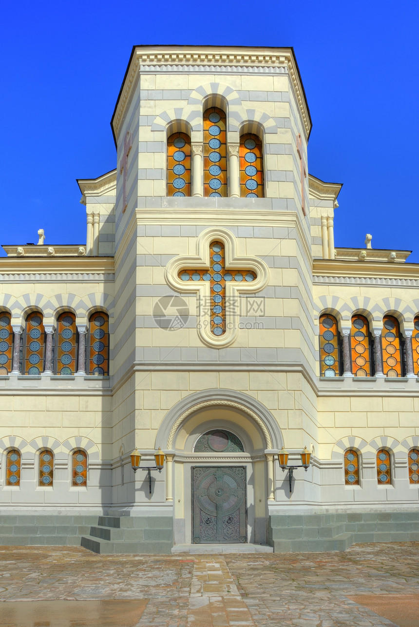 教会生活乡村大教堂蓝色窗户天空场景宗教教堂文化图片