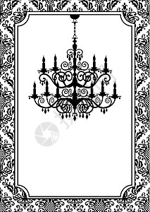 旧吊灯框架漩涡古董白色插图装饰品枝形风格婚礼黑色背景图片
