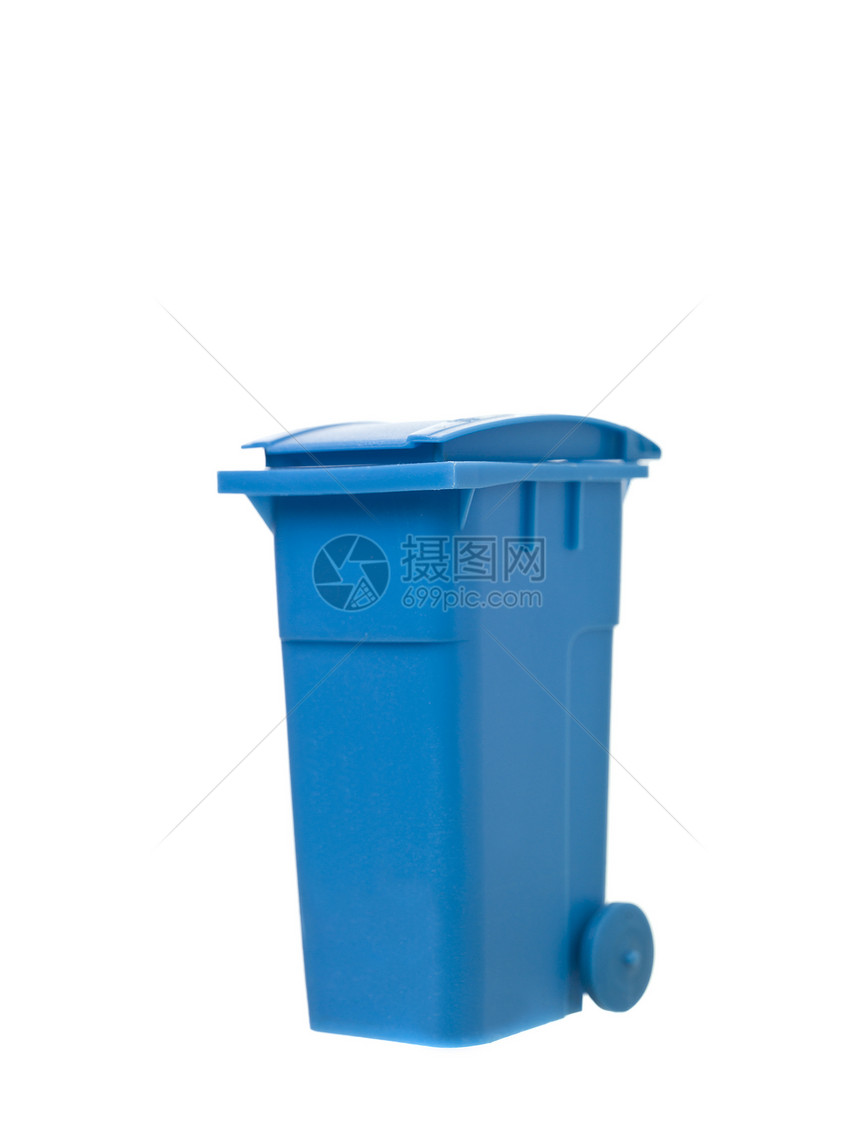 蓝回收箱处理塑料垃圾桶蓝色回收摄影废物垃圾白色回收站图片