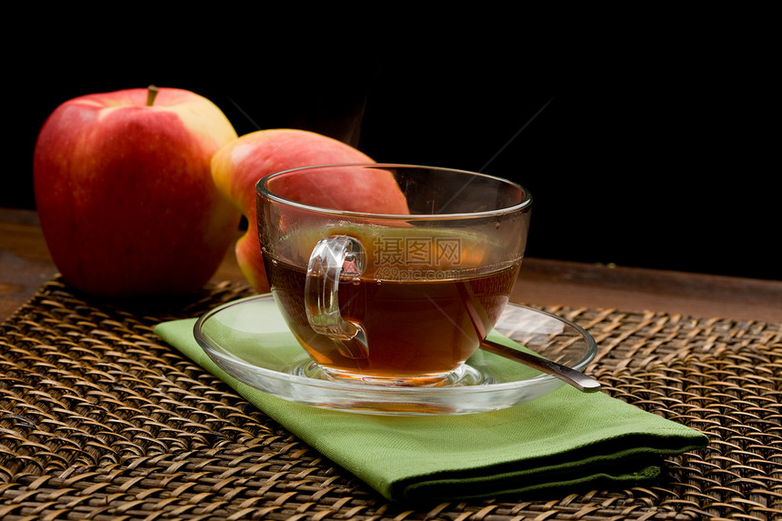 苹果茶玻璃真空水果勺子棕色热饮甜点陶器液体图片