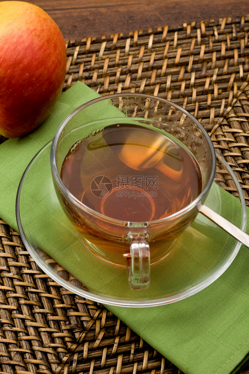 苹果茶热饮水果棕色勺子液体真空甜点陶器玻璃图片