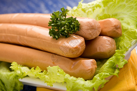 德国香肠香菜猪肉火腿营养食品脂肪沙拉食物牛肉背景图片