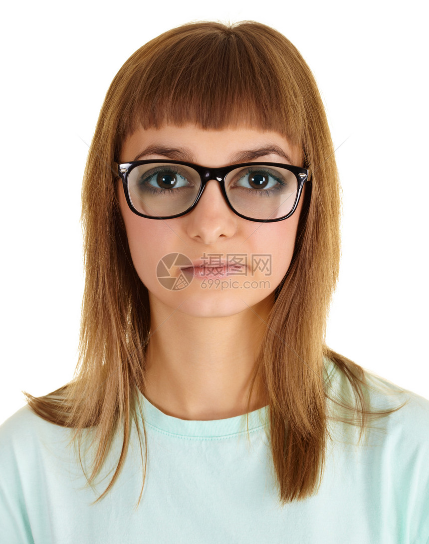 戴着很强壮眼镜的有趣女孩图片
