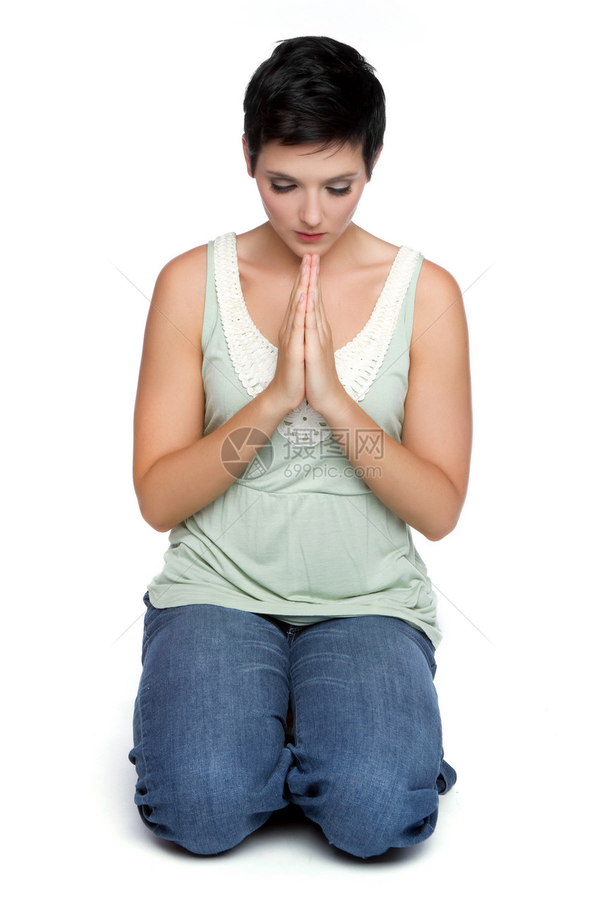 女祈祷者青少年女性膝盖崇拜祷告成人精神宗教女孩图片