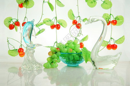 三进制绿色天鹅玻璃制品沙拉手工业蓝色高清图片