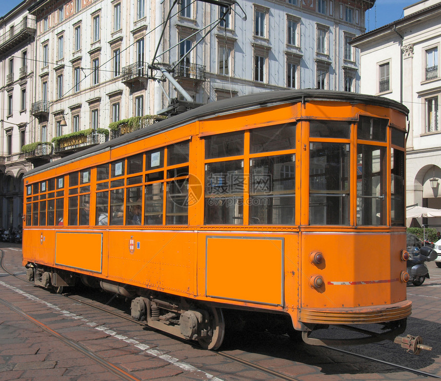 米兰Vintage电车过境历史曲目橙子运输火车民众铁路图片