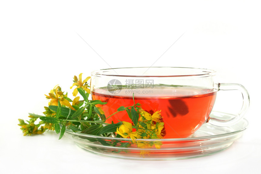 圣约翰的Wort茶花朵草本植物砂浆黄色自然花草草药疗法植物药物图片