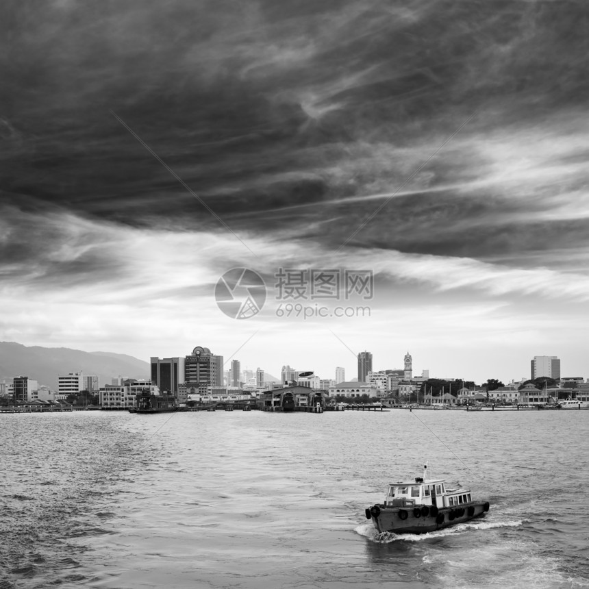 市湾码头海浪渡船海洋港口游艇商业闲暇摩天大楼海岸图片