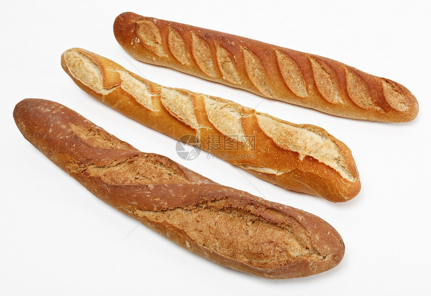 3个法国面包包种子饮食营养脆皮面包褐色图片